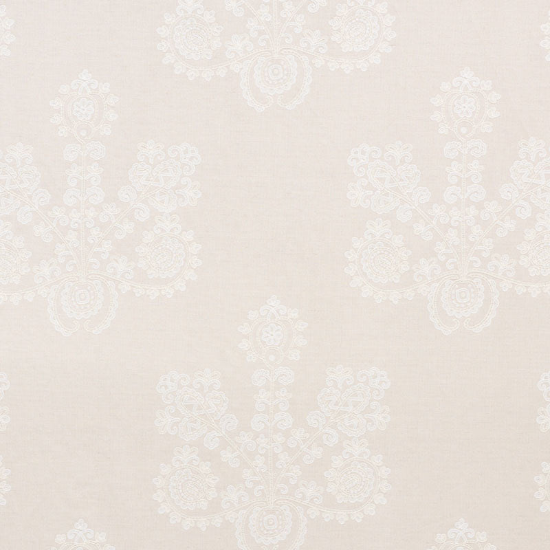 Estrella Embroidery fabric in linen color - pattern number 74452 - by Schumacher in the Primitive Beauty collection