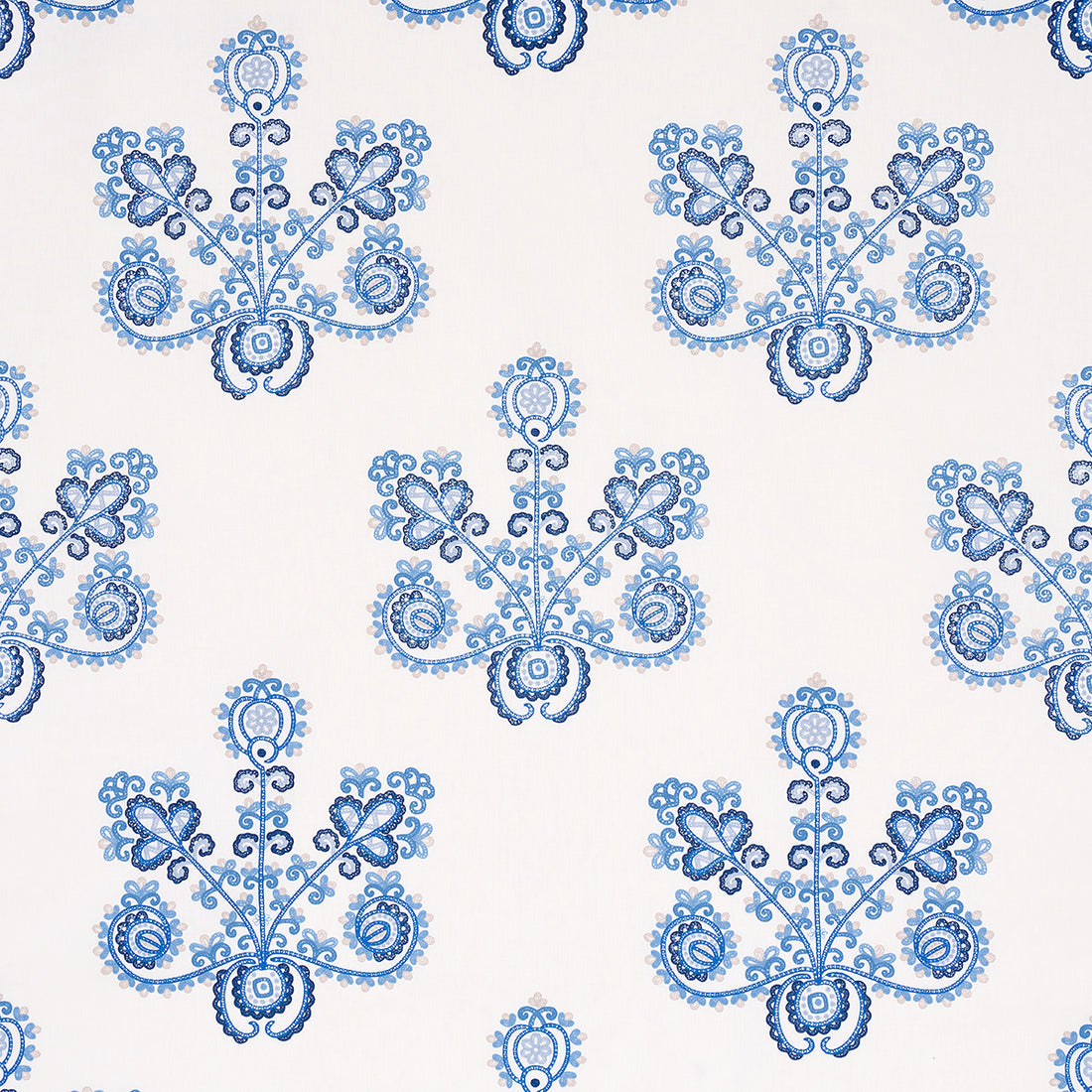 Estrella Embroidery fabric in porcelain color - pattern number 74454 - by Schumacher in the Bohemia collection