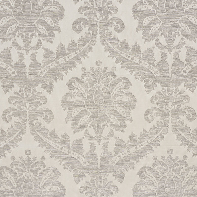 Crawford Damask fabric in platinum color - pattern number 75150 - by Schumacher in the Relaxed Glamour collection
