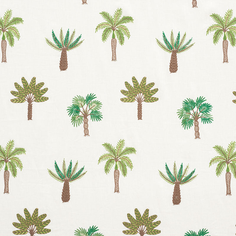 Palmetto Beach Embroidery fabric in green color - pattern number 75300 - by Schumacher in the Nautilus collection