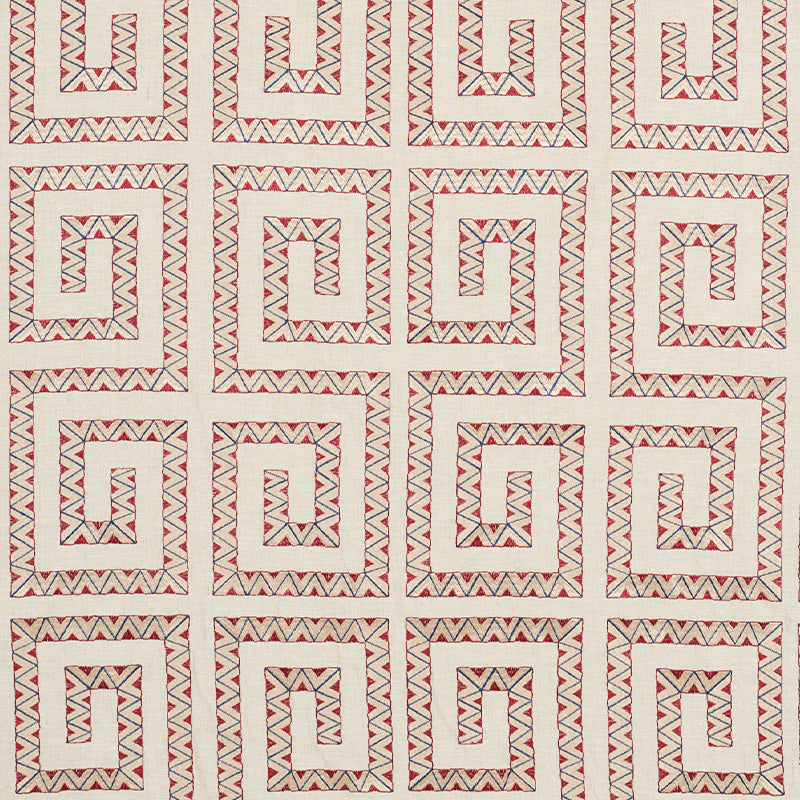 Prado Embroidery fabric in red color - pattern number 76072 - by Schumacher in the Club Cavalier collection