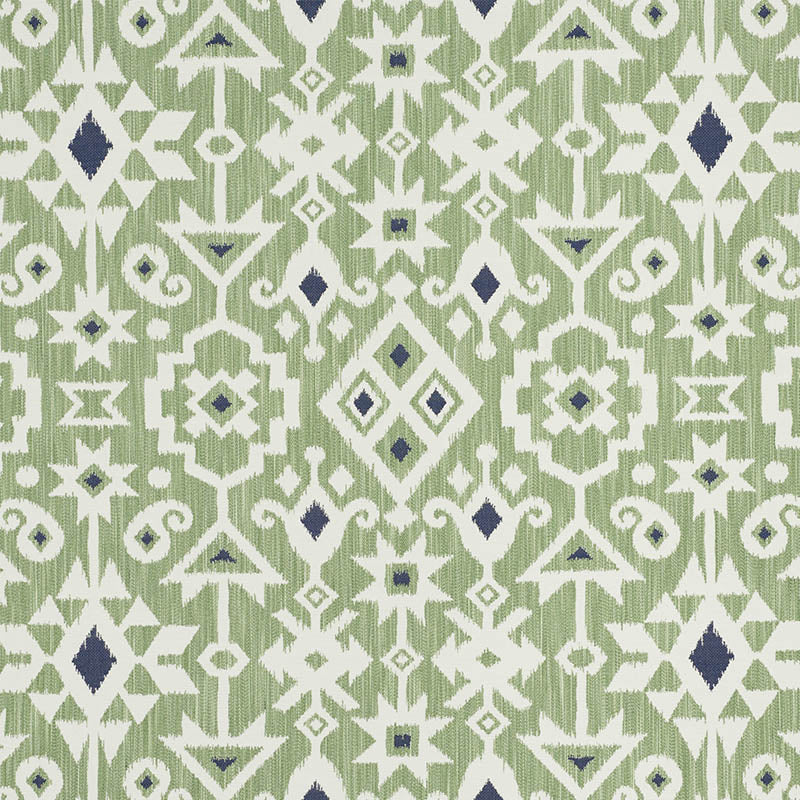 Crusoe Ikat fabric in green color - pattern number 76522 - by Schumacher in the World View collection