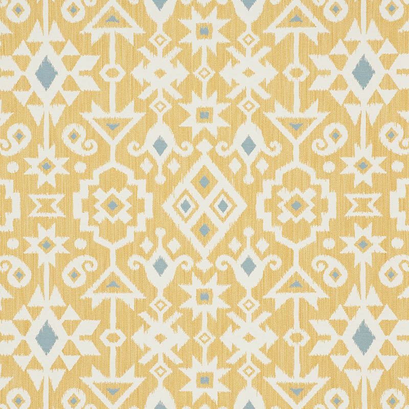 Crusoe Ikat fabric in yellow color - pattern number 76523 - by Schumacher in the World View collection
