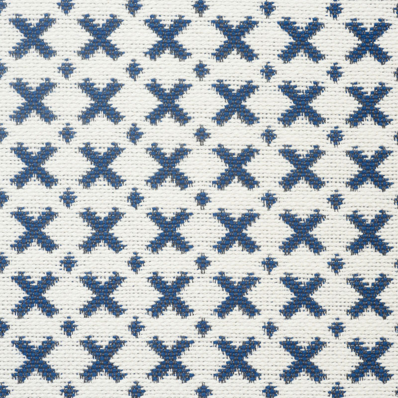 Elias fabric in blue and ivory color - pattern number 77200 - by Schumacher in the Step Lively collection
