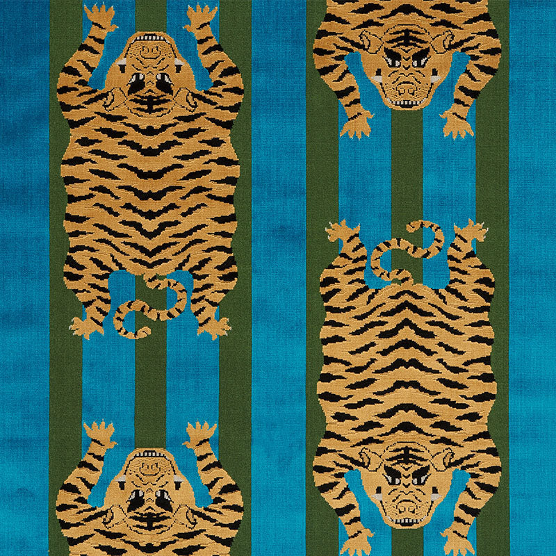 Jokhang Tiger Velvet fabric in peacock and olive color - pattern number 77230 - by Schumacher in the Johnson Hartig collection