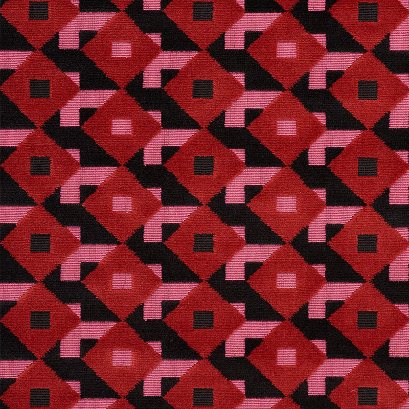 Dazzle Ship Velvet fabric in pink and black color - pattern number 77240 - by Schumacher in the Johnson Hartig collection