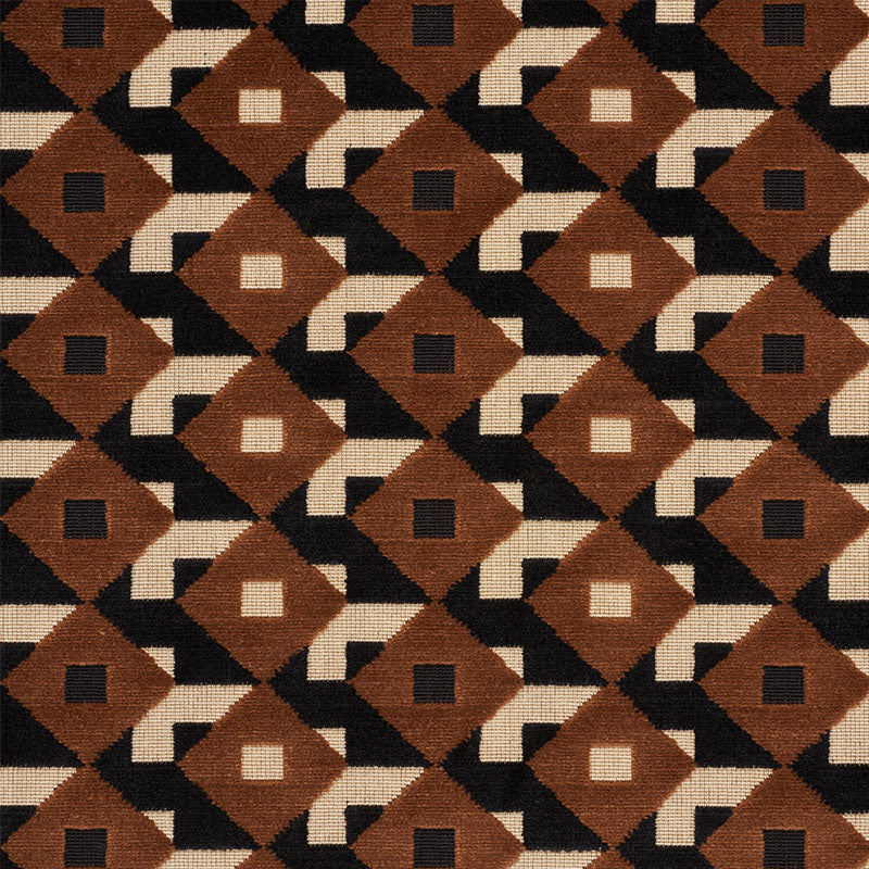 Dazzle Ship Velvet fabric in brown and black color - pattern number 77242 - by Schumacher in the Johnson Hartig collection