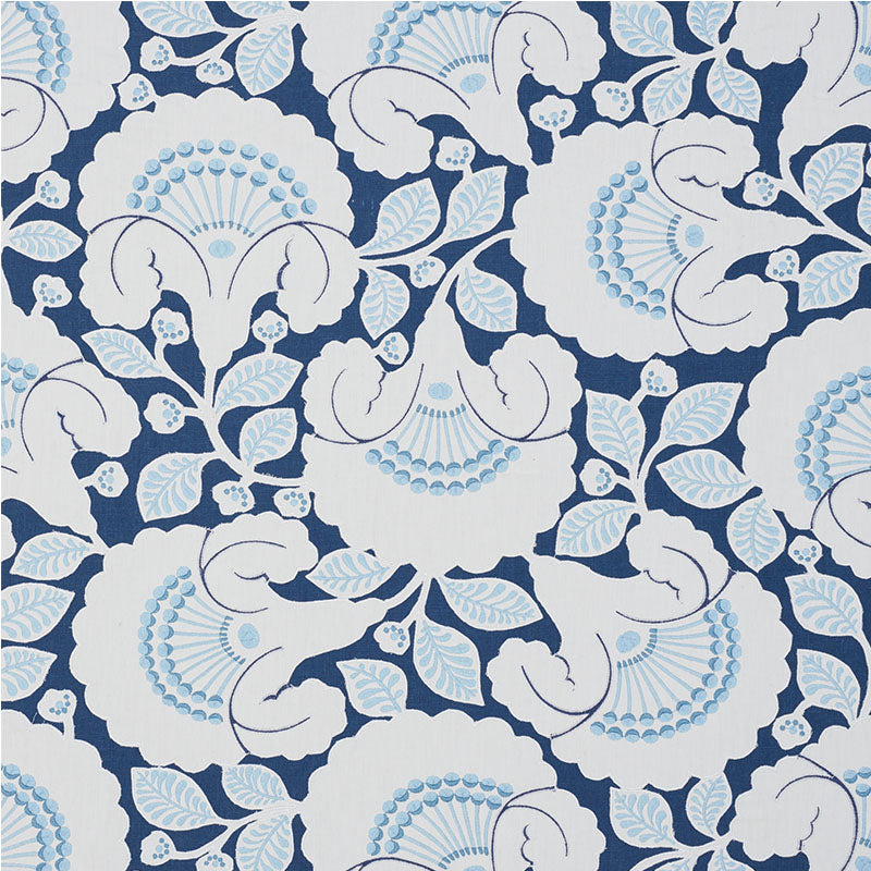 Jackie Applique Embroidery fabric in blue color - pattern number 77301 - by Schumacher in the Wallflowers collection
