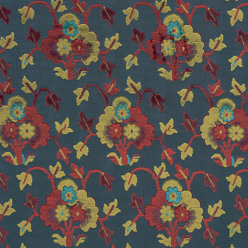 Jennie Velvet fabric in blue and red color - pattern number 77741 - by Schumacher in the Cut &amp; Patterned Velvets collection