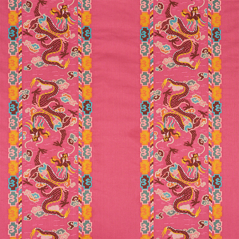 Lotan Dragon Embroidery fabric in pink color - pattern number 78092 - by Schumacher in the Fire Breather collection