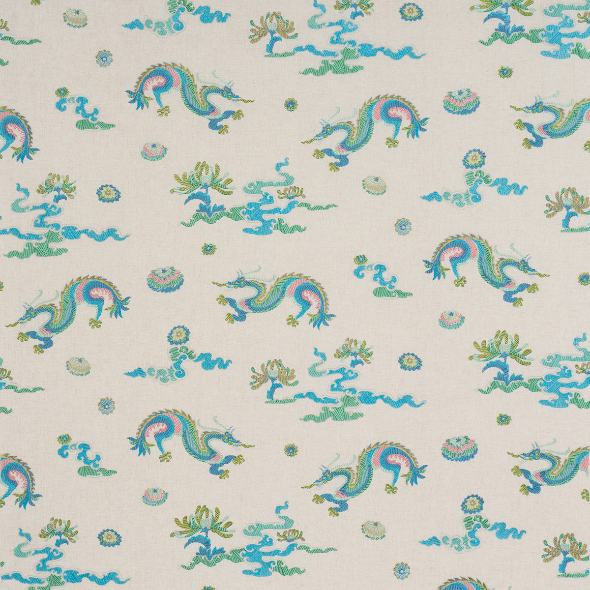 Hanlun Dragon Embroidery fabric in natural color - pattern number 78110 - by Schumacher in the Fire Breather collection