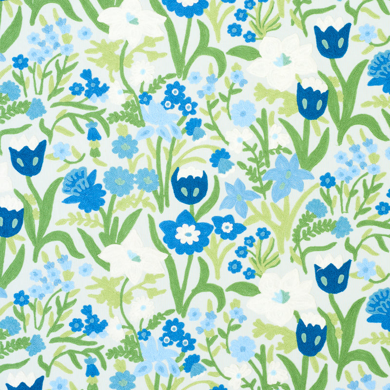 Crewel Garden fabric in sky color - pattern number 78290 - by Schumacher in the Exquisite Embroideries collection
