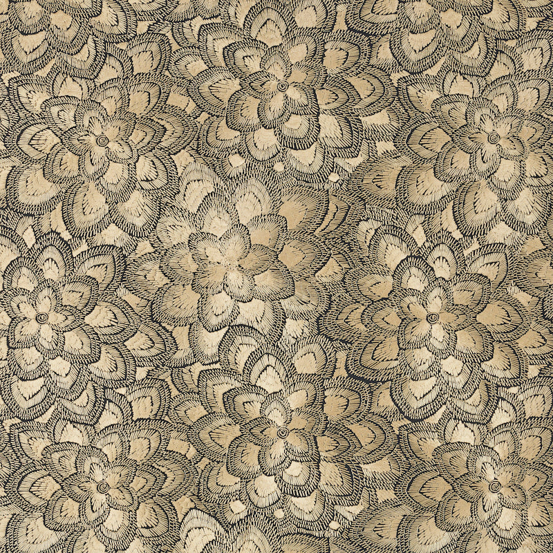 Lotus Embroidery fabric in gold color - pattern number 78340 - by Schumacher in the Exquisite Embroideries collection