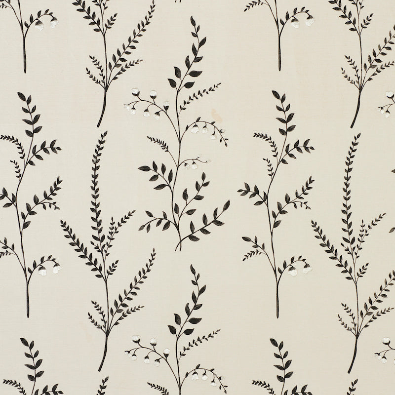 Cynthia Embroidered Print fabric in black color - pattern number 78352 - by Schumacher in the Exquisite Embroideries collection