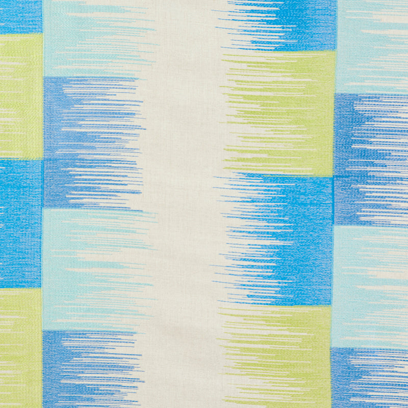 Sunburst Stripe Embroidery fabric in blue and lime color - pattern number 78401 - by Schumacher in the Exquisite Embroideries collection
