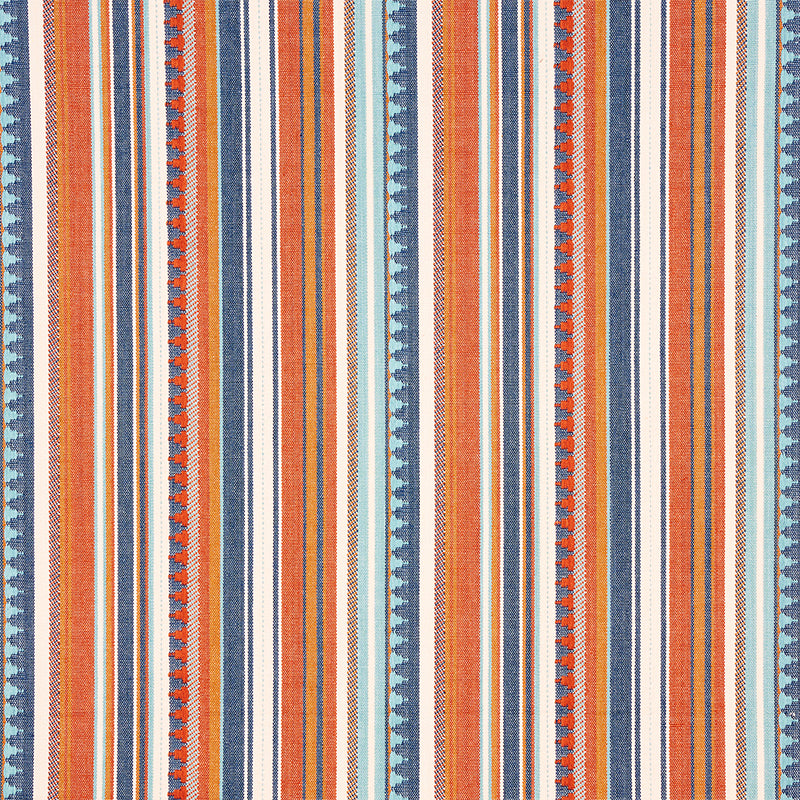 Zuni Stripe fabric in blue and orange color - pattern number 78730 - by Schumacher in the Open Sky collection