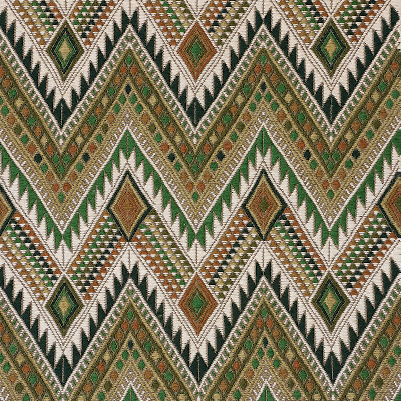 Coyolate Hand Woven Brocade fabric in green color - pattern number 79243 - by Schumacher in the A Rum Fellow collection