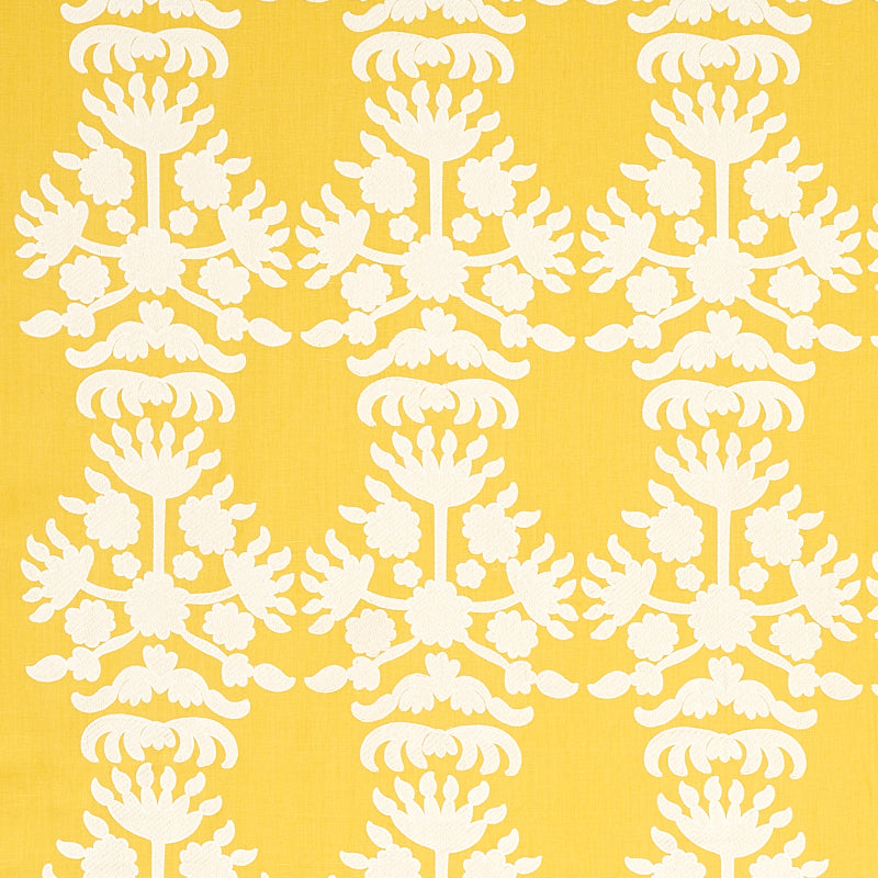 Cybele Embroidery fabric in yellow color - pattern number 79471 - by Schumacher in the Bohemia collection
