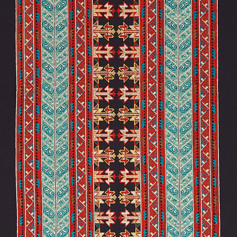 Vinka Embroidery fabric in red and black color - pattern number 79621 - by Schumacher in the Bohemia collection
