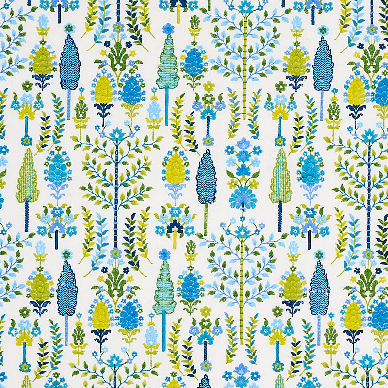 Desna Embroidery fabric in blue and green color - pattern number 79821 - by Schumacher in the Perennial Favorites collection