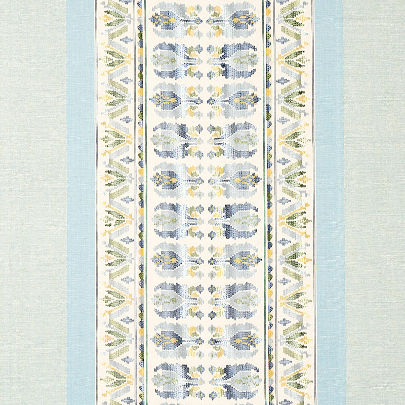Sandor Stripe Embroidery fabric in chambray color - pattern number 79830 - by Schumacher in the Bohemia collection