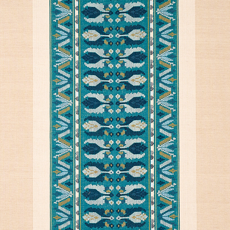 Sandor Stripe Embroidery fabric in peacock color - pattern number 79832 - by Schumacher in the Bohemia collection