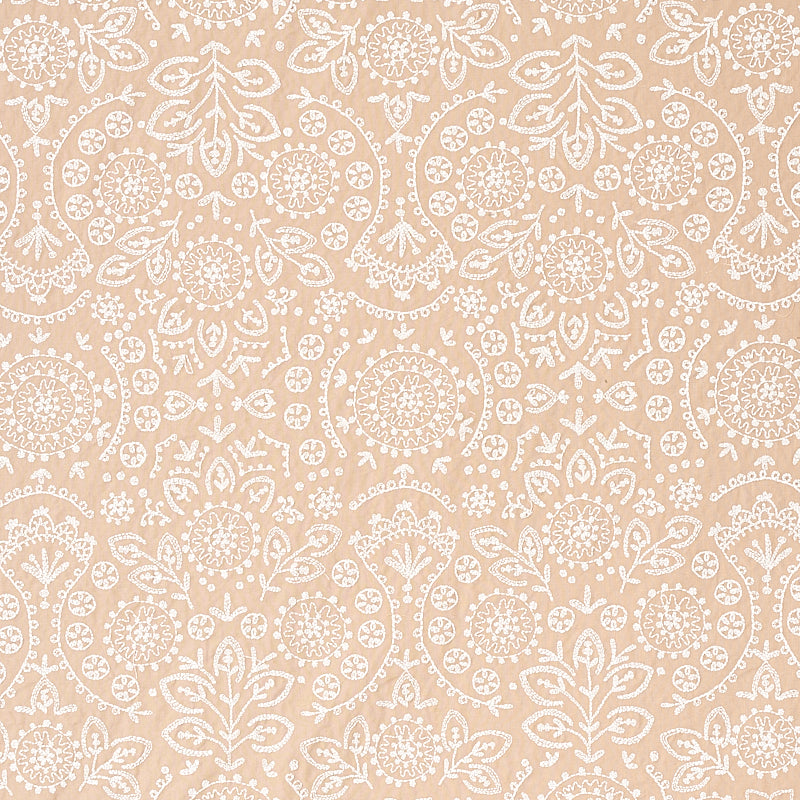 Tiana Embroidery fabric in natural color - pattern number 79861 - by Schumacher in the Bohemia collection
