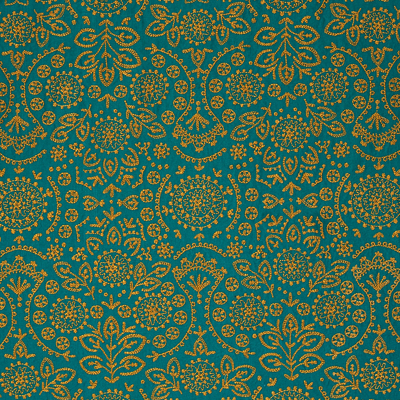 Tiana Embroidery fabric in peacock color - pattern number 79862 - by Schumacher in the Bohemia collection