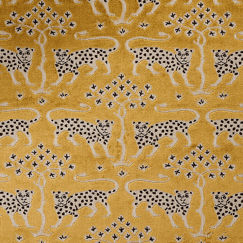 Woodland Leopard Velvet fabric in gold color - pattern number 80081 - by Schumacher in the Cut &amp; Patterned Velvets collection