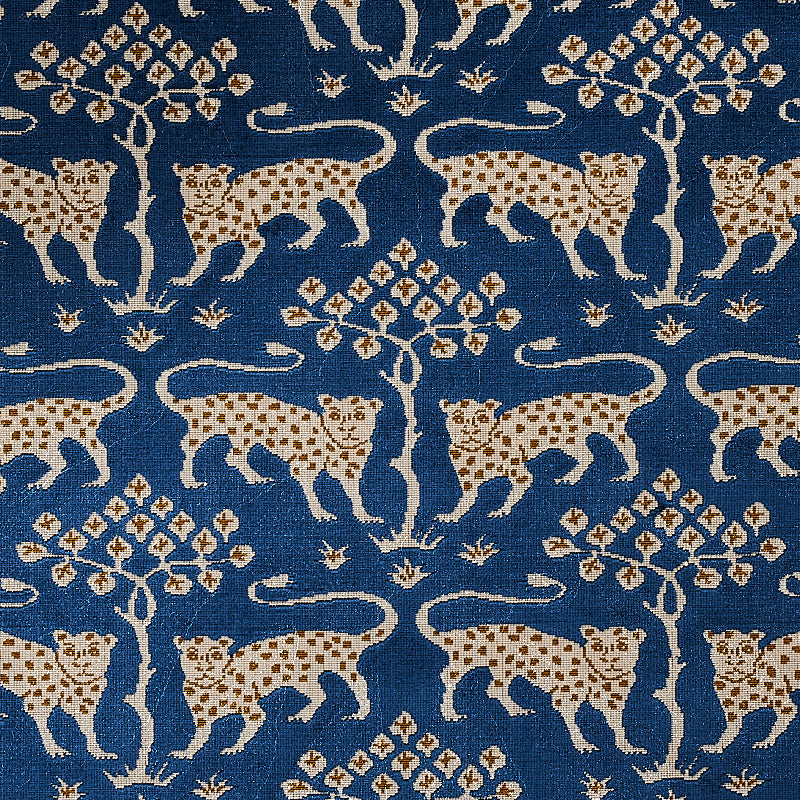 Woodland Leopard Velvet fabric in sapphire color - pattern number 80082 - by Schumacher in the Cut &amp; Patterned Velvets collection