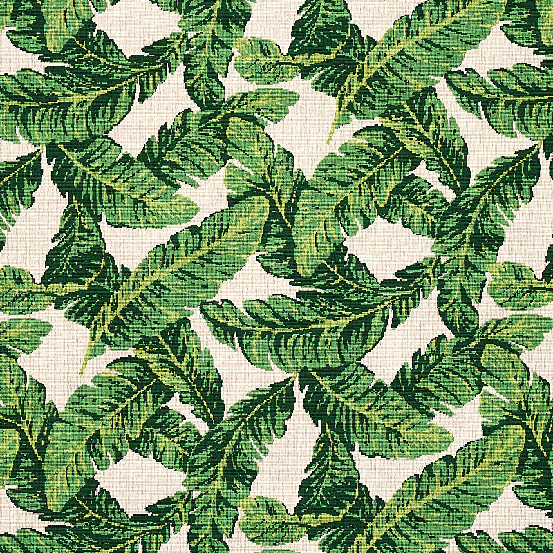 Tropical Leaf Epingle fabric in green and ivory color - pattern number 80090 - by Schumacher in the Cut &amp; Patterned Velvets collection
