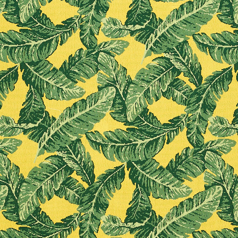 Tropical Leaf Epingle fabric in green and yellow color - pattern number 80091 - by Schumacher in the Perennial Favorites collection
