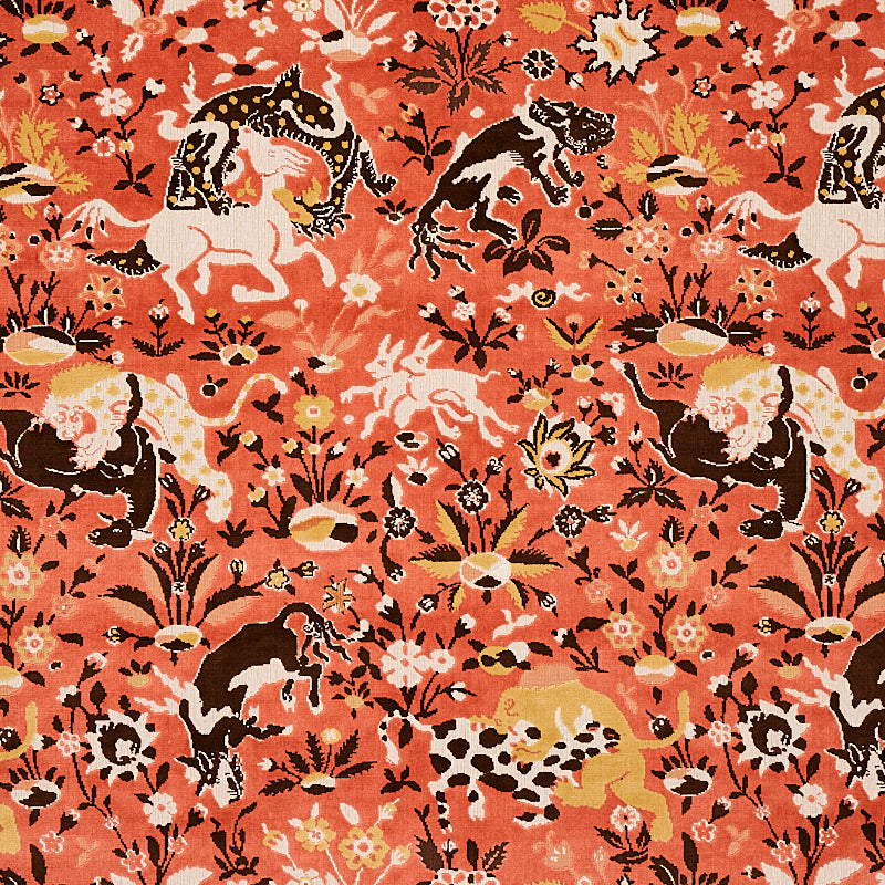 Saint Ambrose Velvet fabric in coral color - pattern number 80172 - by Schumacher in the Cut &amp; Patterned Velvets collection