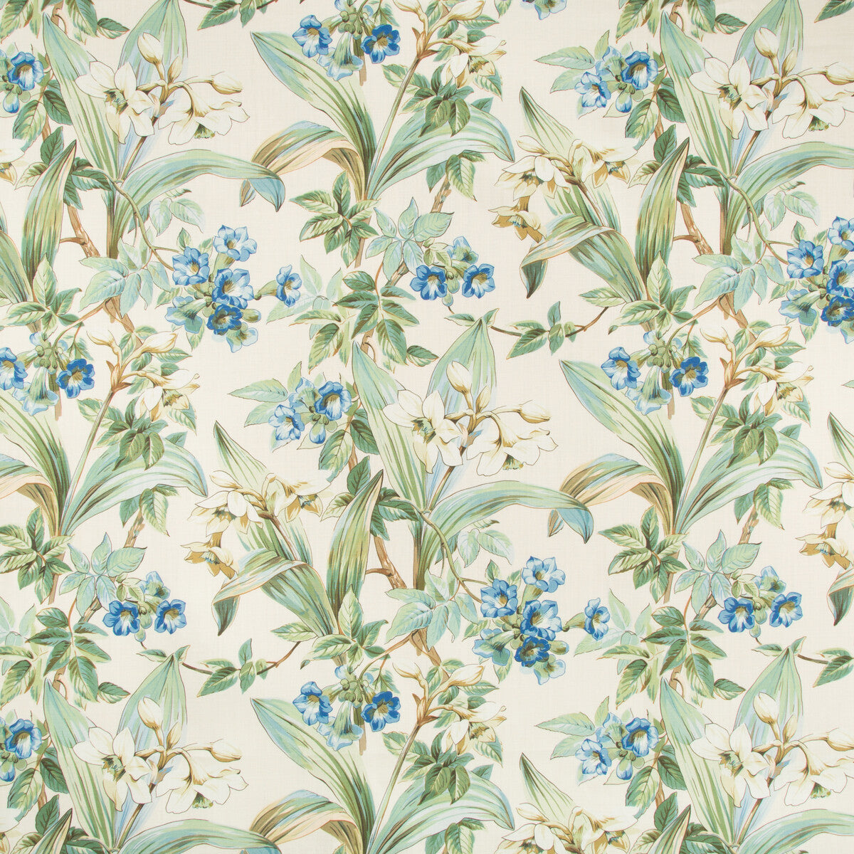 Daffodil And VIne fabric in blue color - pattern 8018117.5.0 - by Brunschwig &amp; Fils in the Cevennes collection