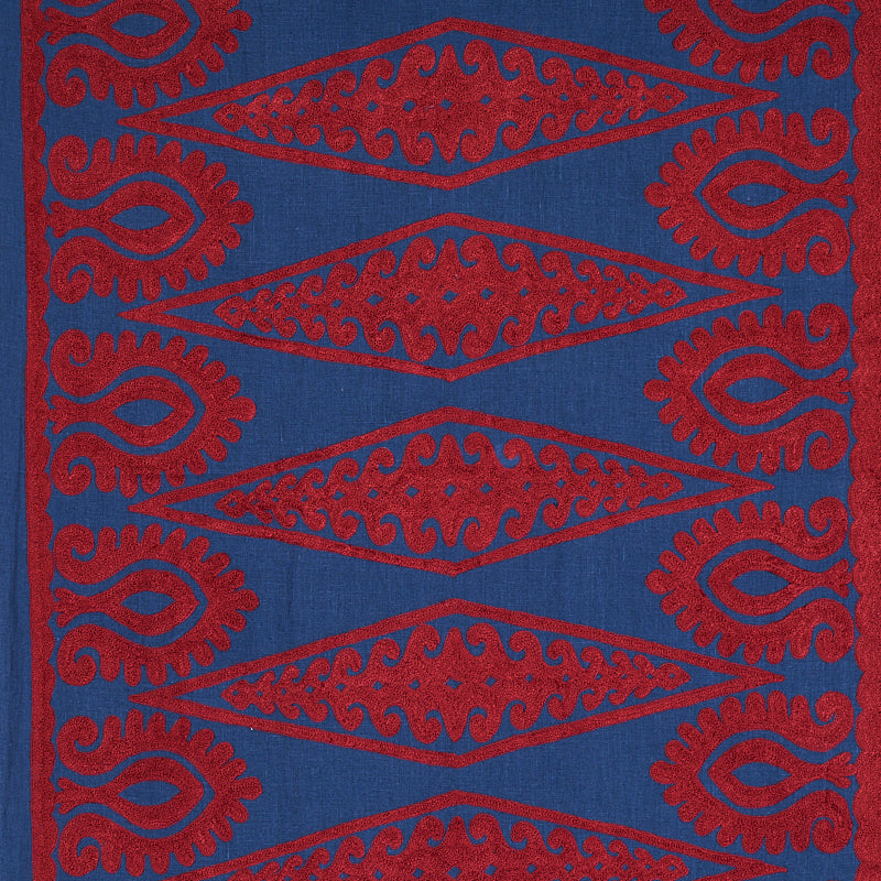 Seema Embroidery fabric in blue and red color - pattern number 80210 - by Schumacher in the East Meets West collection