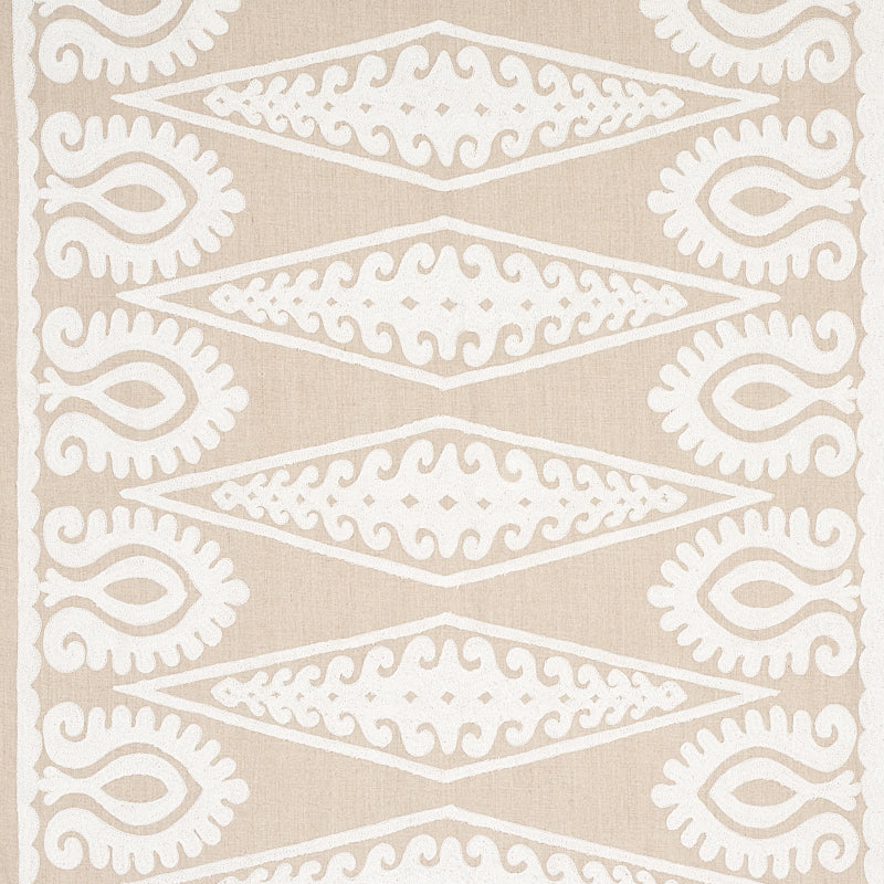 Seema Embroidery fabric in ivory on natural color - pattern number 80211 - by Schumacher in the East Meets West collection