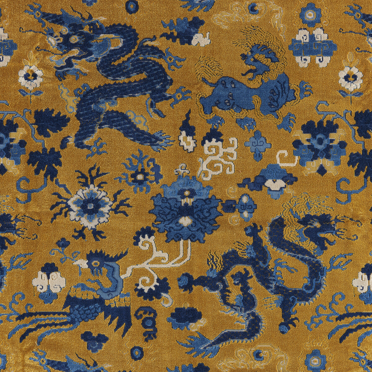 Le Dragon Velvet fabric in gold color - pattern number 8025100.415.0 - by Brunschwig &amp; Fils in the Galerie Velvets collection