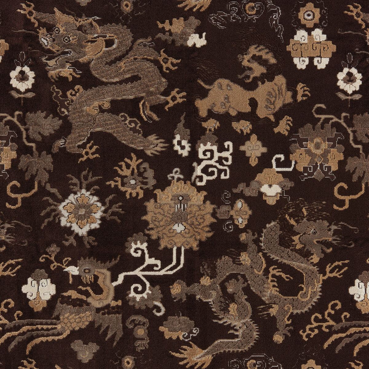 Le Dragon Velvet fabric in umber color - pattern number 8025100.6116.0 - by Brunschwig &amp; Fils in the Galerie Velvets collection