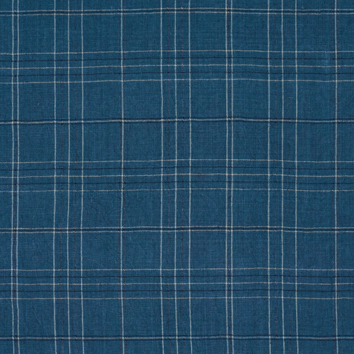 Nils Plaid Linen fabric in denim color - pattern number 80305 - by Schumacher in the A Country Life collection