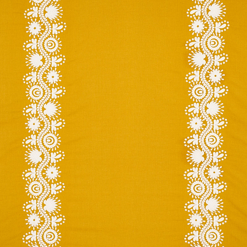 Theodora Embroidery fabric in saffron color - pattern number 80740 - by Schumacher in the Cabana collection