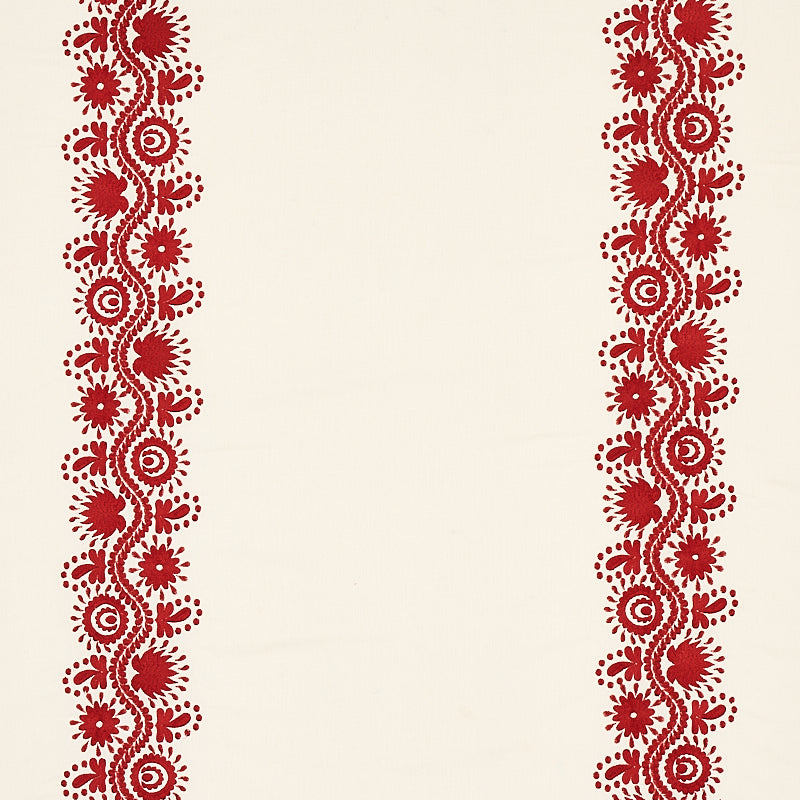 Theodora Embroidery fabric in red color - pattern number 80742 - by Schumacher in the Cabana collection