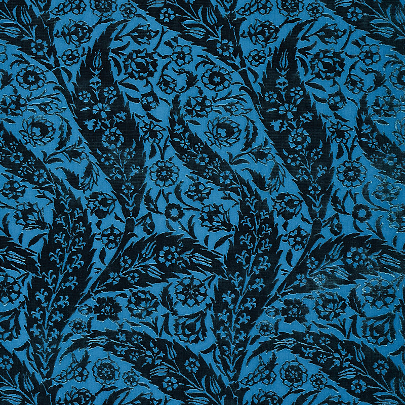 Saz Paisley Silk Velvet fabric in blue color - pattern number 80780 - by Schumacher in the Cabana collection