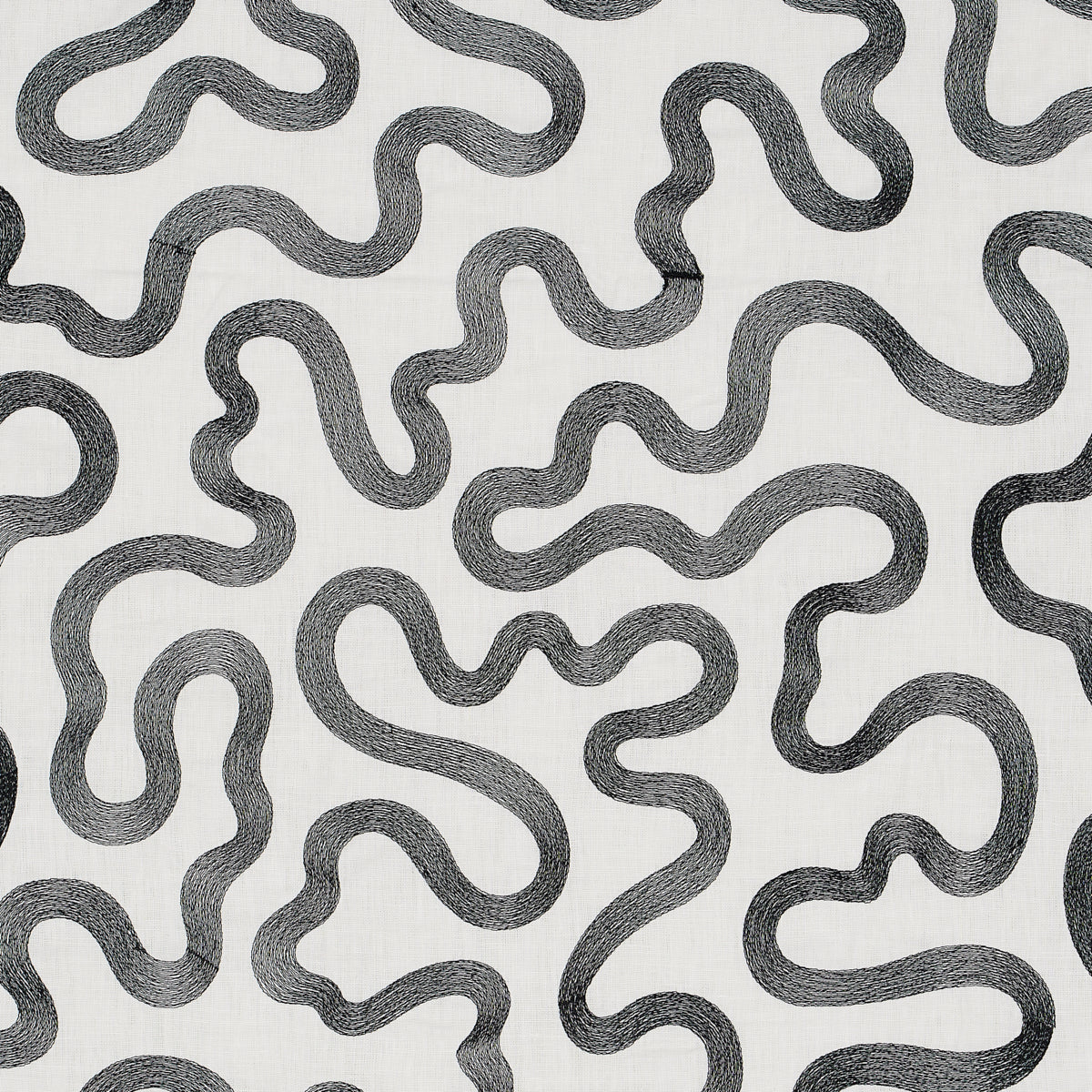 Riley Embroidery fabric in black on ivory color - pattern number 80791 - by Schumacher in the New Wave: Black &amp; White collection