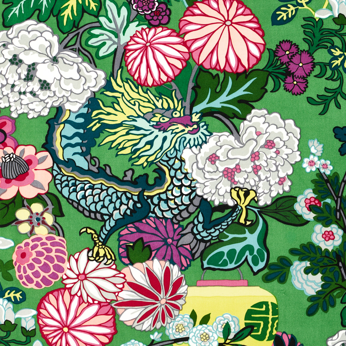 Chiang Mai Dragon Velvet fabric in jade color - pattern number 81171 - by Schumacher in the Velvet &amp; Velvet Trims collection