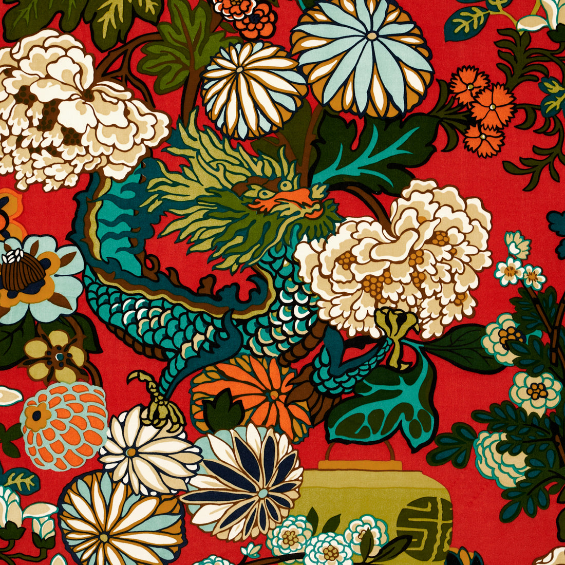 Chiang Mai Dragon Velvet fabric in lacquer color - pattern number 81172 - by Schumacher in the Velvet &amp; Velvet Trims collection
