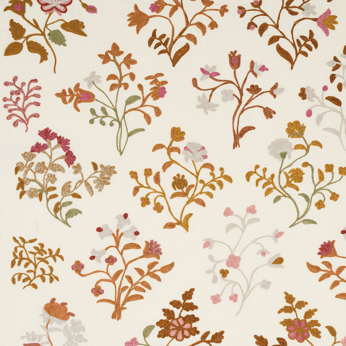 Raleigh Crewel Embroidery fabric in autumn color - pattern number 81430 - by Schumacher in the Williamsburg collection