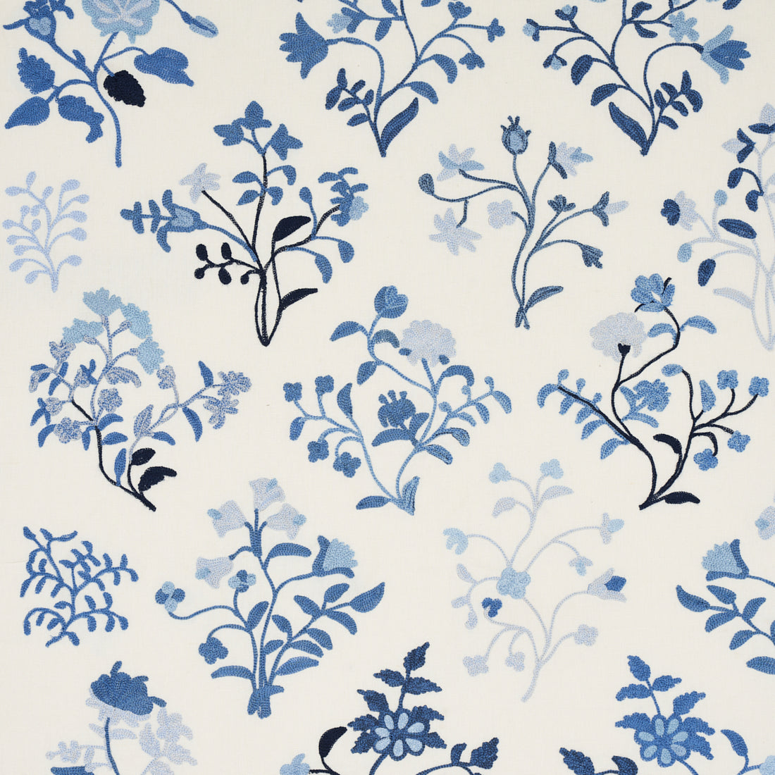 Raleigh Crewel Embroidery fabric in cornflower color - pattern number 81431 - by Schumacher in the Williamsburg collection