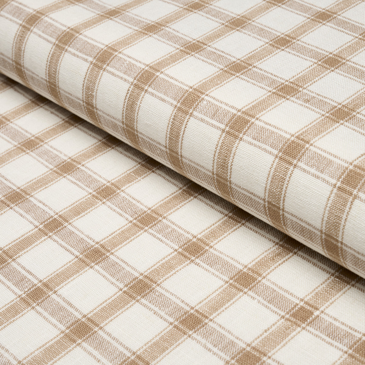 Crawford Linen Check fabric in Neutral color - pattern number 81454 - by Schumacher in the Woven Essentials collection