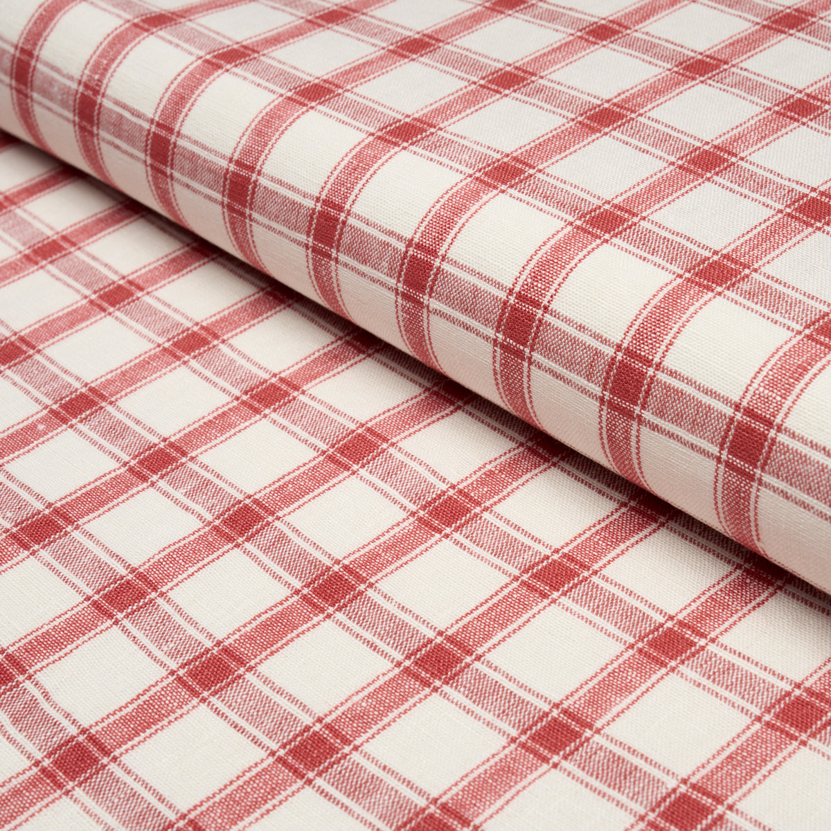 Crawford Linen Check fabric in Red color - pattern number 81457 - by Schumacher in the Woven Essentials collection