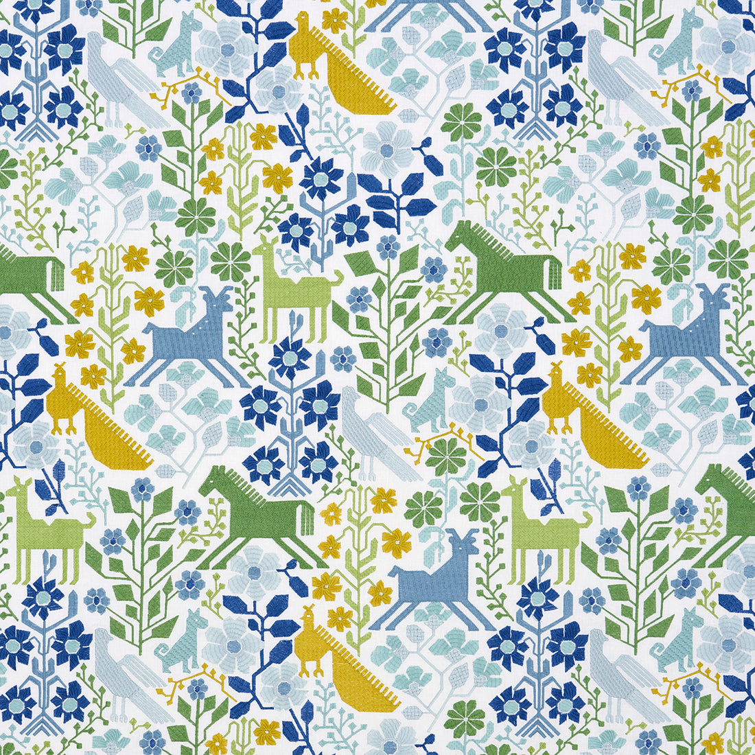 Lupita Embroidery fabric in green and blue color - pattern number 81521 - by Schumacher in the Uncommon Threads collection